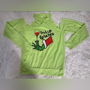 Drink up Grinches - fun holiday top S NWOT Burgundy Quarter